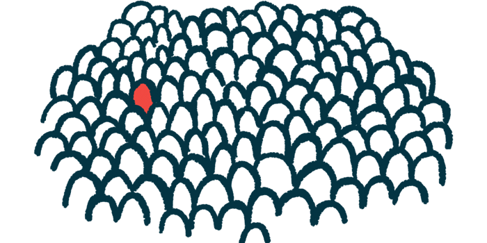 Ilustration of one person highlighted in a crowd.