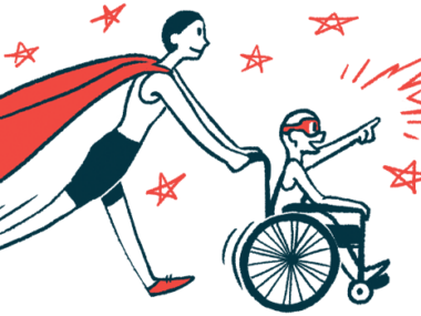 rare disease clinical trial participants | Angioedema News | Illustration of woman in cape pushing child in wheelchair