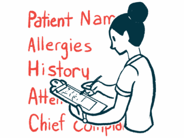 A patient uses a pen and clipboard to fill out paperwork related to healthcare.