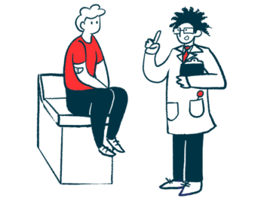 A doctor consults with a patient who's sitting on an examining table.