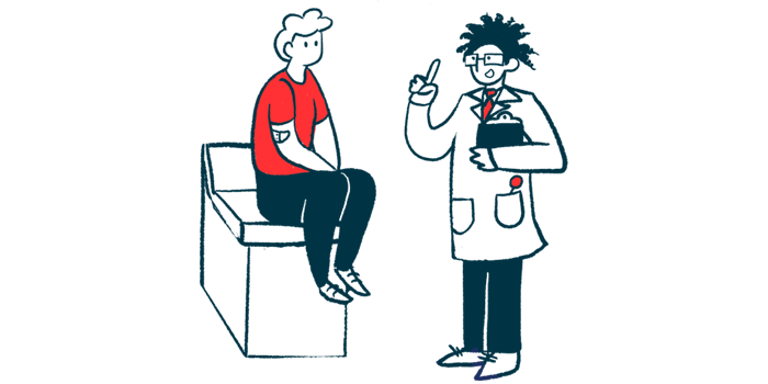 A doctor consults with a patient who's sitting on an examining table.