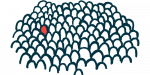 An illustration of a lone rare person in a crowd.