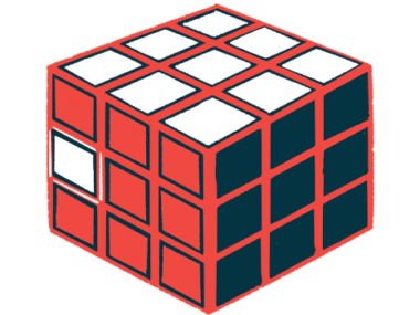 An illustration of a tri-color cube shows one white square among all red squares.