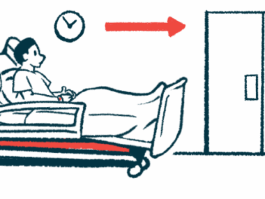An illustration of a patient on a gurney being wheeled toward doors.
