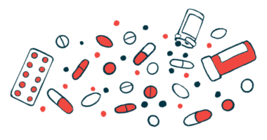 A large number of oral medications are seen scattered together alongside two prescription pill bottles.