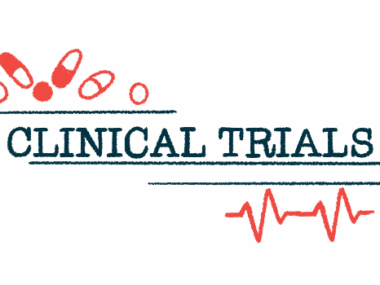 The words 'clinical trials' are pictured in all capital letters, with a handful of oral medications at the top left corner and a heart monitor reading at the bottom right.
