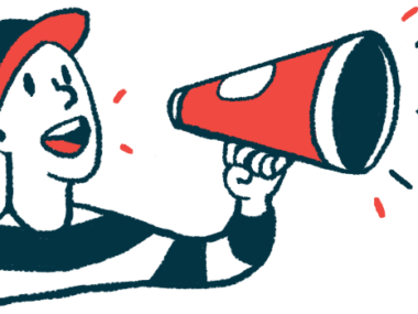 A person shouts an announcement into a megaphone.