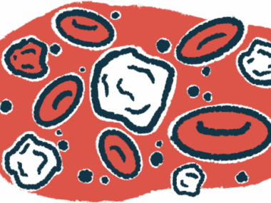 An illustration shows a close-up view of blood cells.