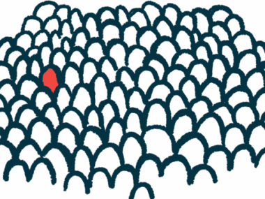 A lone red mound stands out in a sea of white mounds, illustrating a rare disease.
