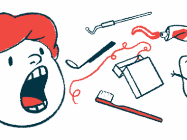 Dental tools, along with floss, a toothbrush, and toothpaste, are seen hovering in front of a patient's open mouth.