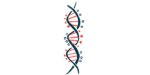 A close-up view of a strand of DNA highlights its double-helix structure.