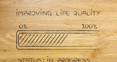 A stylized progress bar depicting improvements in life quality