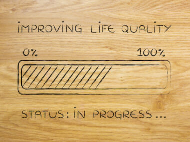 A stylized progress bar depicting improvements in life quality