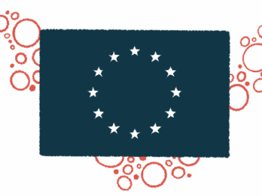 The flag of the European Union is shown against a backdrop of bubbles.