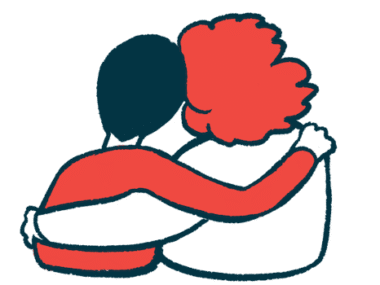 Two people are shown from behind, each with one arm embracing the other person.